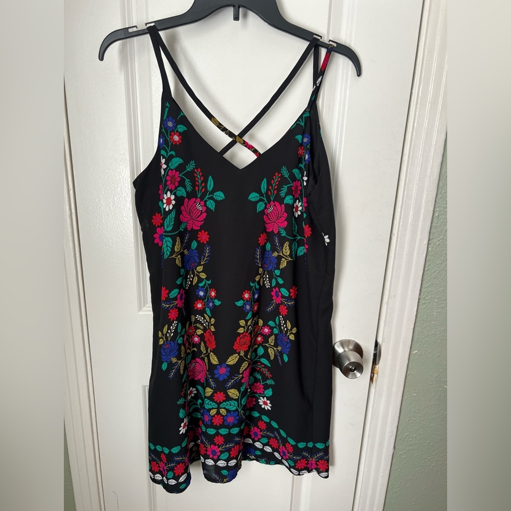 Xhilaration Black camisole with Colorful Floral Embroidery